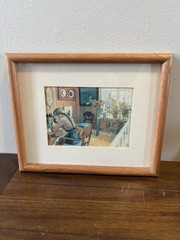 Vintage Framed Wall Art Print of “Letter-Writing» (1912) by Artist Carl Larsson