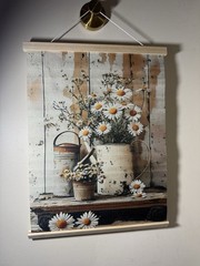 Canvas Print Vertical Rustic Daisies in Watering Can Beige Brown Wall Art