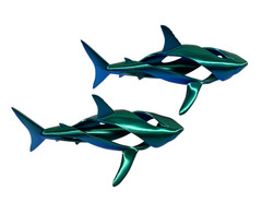 Shark Mom Baby Iridescent Blue-Green-Purple Decorative Nautical Ocean Theme