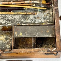 Vintage Wood Artist Portable Painting Box With Used Palette and Remnant Paint