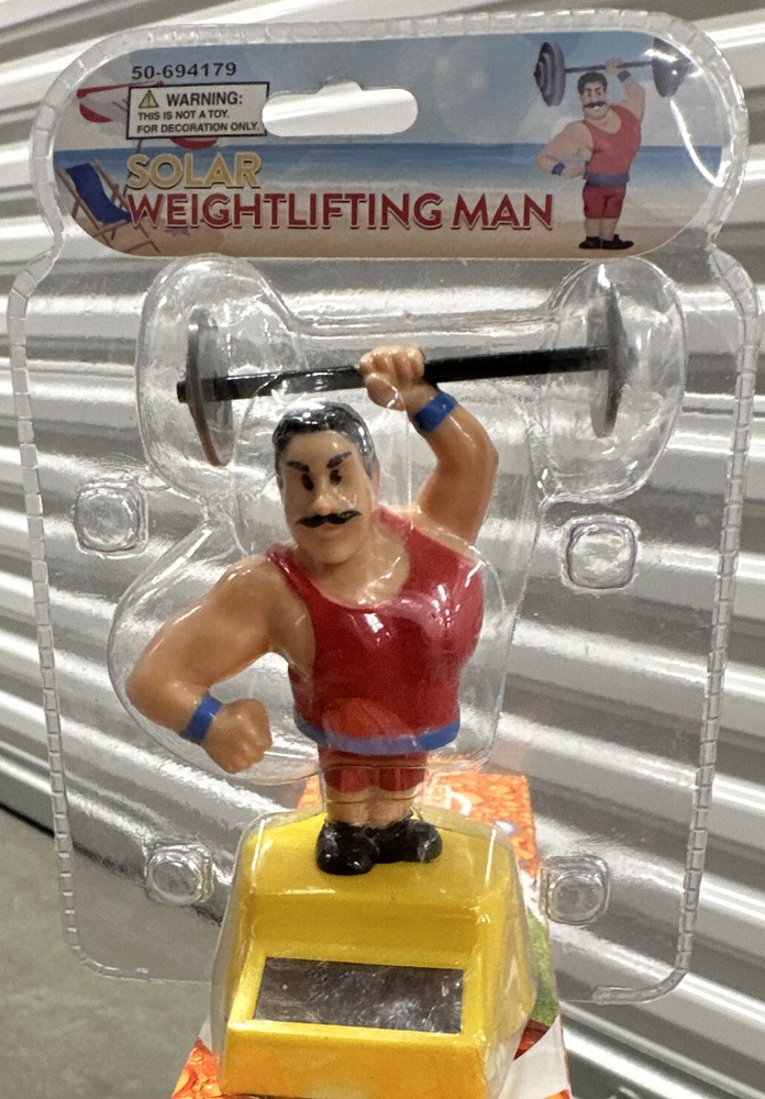 Solar Power Red Weightlifting Man Toy – Car Dash – Office Desk (4 Inches)