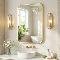 5 Size Choice Rectangular Bathroom Mirror w/Round Corner&Metal Frame,Wall Mirror