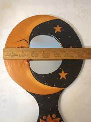 CELESTIAL SUN MOON STARS MIRROR 12″ X 7.5″ HAND OR WALL MIRROR HAND PAINTED