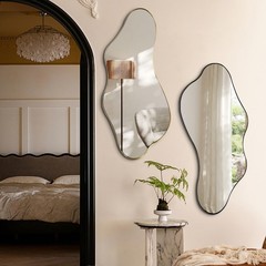 Irregular Wall Mirror, 40″x18″ Asymmetrical Mirror with Metal Frame, Modern O…