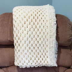 Handmade Crochet Afghan Throw 64×64 White Chunky Knit Farmhouse Cottage Blanket