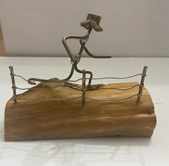 Vintage sculptures wire and nails Western Cowboy, Wood, Brass