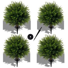 24.5 Inch Artificial Cedar Topiary Trees Set of 4 UV-Resistant Outdoor Decor