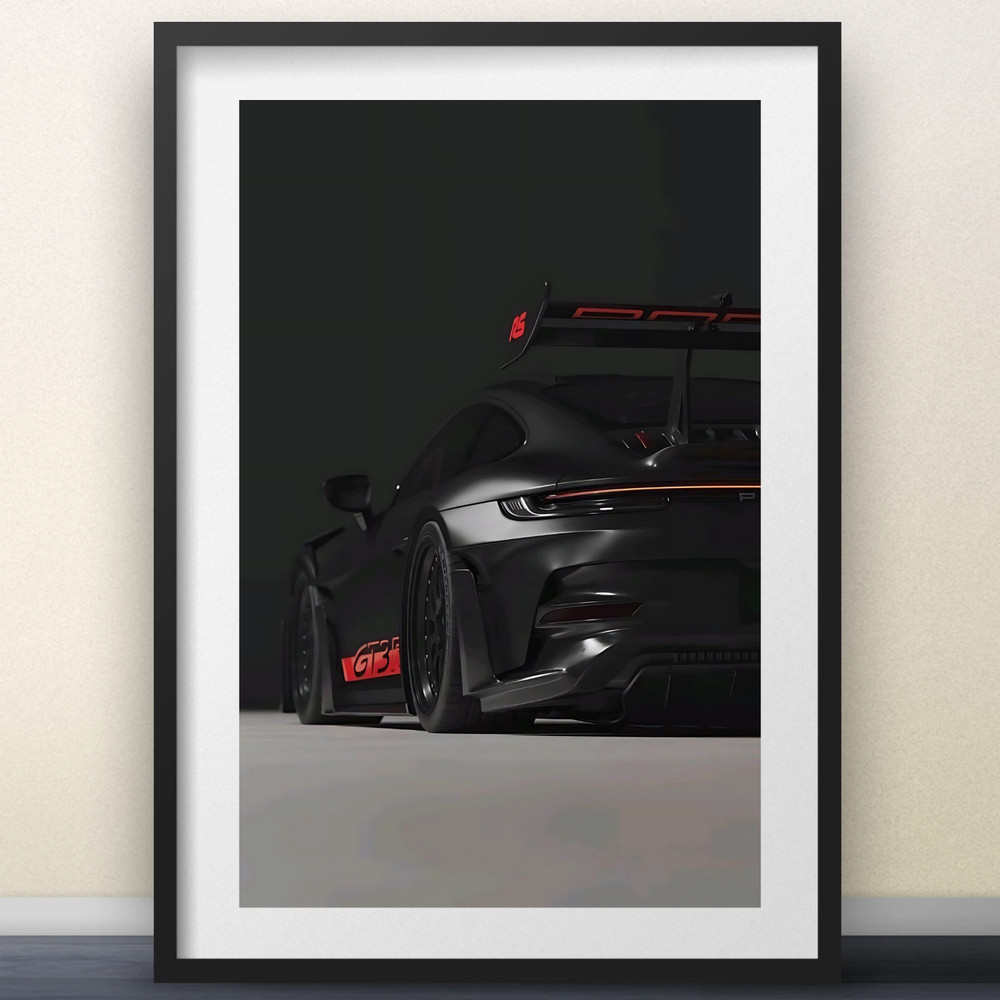 Black Porsche 911 GT3 RS Poster Dark Automotive Supercar Art Print
