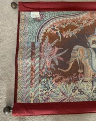 Vtg Bombay Company Elephant Tapestry 39” L x 24” W w/Wooden Rods Ready to Hang