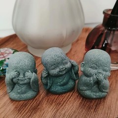 4-in-1 Laughing Buddha Statue Decor Set Small Zen Monk Sandstone Buddha Sculp…