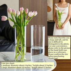 Acrylic Cylinder Plastic Vase for Centerpiece, Unbreakable Hurricane Tall Large