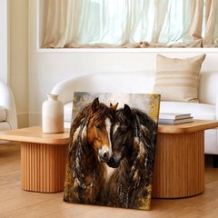 Wall Art Two Horses Canvas Print Rustic Western Animal Portrait Decor Gold Home