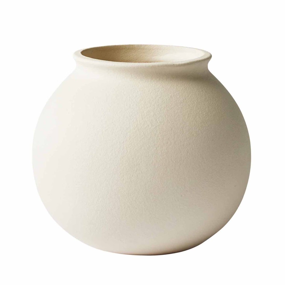 Matte Ceramic Round Vase, 5.9″, Natural Beige White