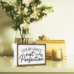 Live By Grace Not Perfection Wooden Box Sign Decor, Inspirational Scripture R…