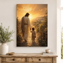 Jesus Walking With Child Canvas Wall Art Christian Religious Print Faith Home