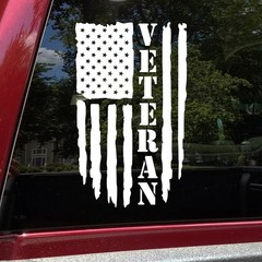Distressed US Flag Veteran V2 Vinyl Decal – Military Patriotic Sticker