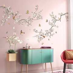Removable 3D Two Curved Tree Branches Leaves With Colorful Flying Birds Wall …