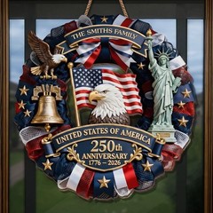 Personalized 1776–2026 USA 250th Anniversary Wood Wreath, Patriotic Door Sign, C