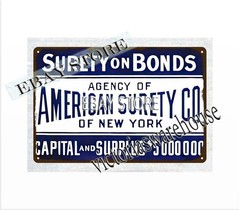 bonds American Surety Co of New York metal tin sign beautiful home decor items