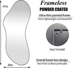 Irregular Frameless Mirror, 47.25″x20.8″ Asymmetrical Aesthetic Wall Mirrors