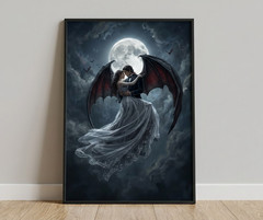 Dark Fantasy Romance Canvas Wall Art Vampire Demon Lovers Gothic Moon Poster