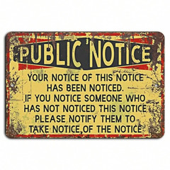 Novelty Funny Public Notice Sign Wall Decor for Bar Owner Farmer Home Office