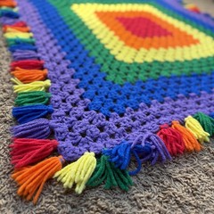Vintage Granny Square Rainbow Afghan Handmade Throw 42inx48in COLORFUL!! 🌈