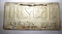Vintage Virginia License Plate 1955 Black On White
