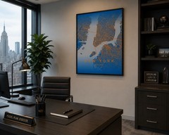 New York City Map Poster Print | Blue & Orange Wall Art | office art 11×14