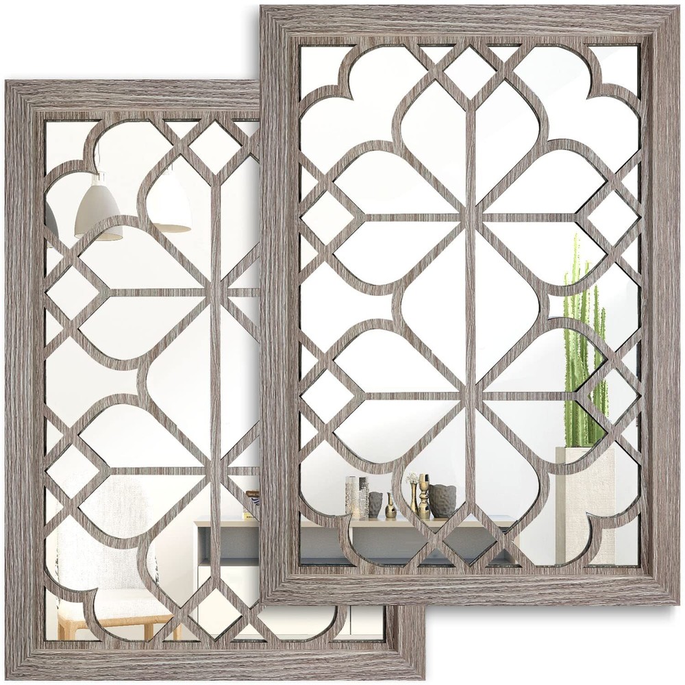 Set Of 2 Rectangular Wall Mirrorgorgeous Rustic Farmhouse Accent Mirrorbarn Wood