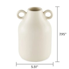 Handcrafted Ceramic Vase Tapered Shape with Round Handles for Flowers
