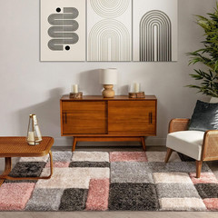 Modern Geometric 3D Textured Blush Shag Area Rug 5’3″ x 7’3″ San Francisco