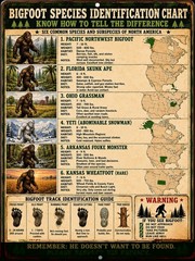 Funny Bigfoot Species Identification Chart Metal Sign Sasquatch Field Guide 8×12