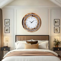 24/ 32in Crystal Crushed Diamond Mirrored Wall Clock Sparkle Twinkle Bling Round