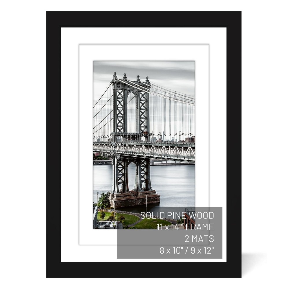 11×14 Picture Frames Solid Wood Display Pictures 9×12 or 8×10 with Mat or 11x…