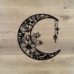 Retro Moon Flower Wall Art – Metal Sky Decor for Home, Halloween Christmas Gift