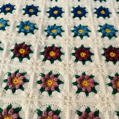 Alpaca/Merino Wool Queen Afghan Coverlet Granny Square 70 X 46 Hand Crochet
