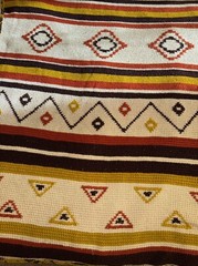VTG Aztec Southwest Afghan Blanket Knitted Tan Beige Reversible Woven 78 X 56”