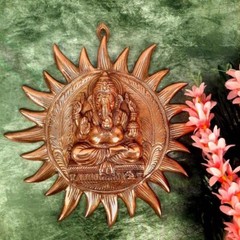 Lord Ganesha Sun Shape Wall Hanging Metal Showpiece Statue For Home Decor