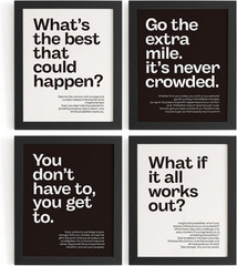 Motivational Office Wall Art Decor Prints Set of 4, Black Motivational Wall Deco