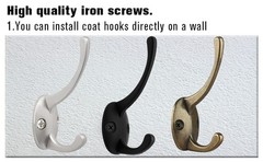 12 Pack Antique Brass Coat Hooks Wall Mounted with 24 Screws Retro Double Hooks