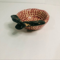 vtg ceramic apple dish red spatterware trinket dish country grandma core