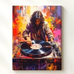 Dynamic Dj Performance Canvasvibrant Digital Art Of Music And Energy Wall Art