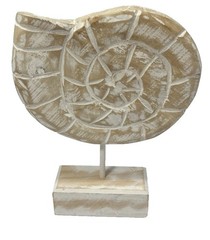Shell Sculpture On Stand Coastal Decor Carved Fossil Figurine