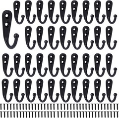Coat Hooks-38 Pack Farmhouse Hooks with Metal Screws, Black Decorative Rustic