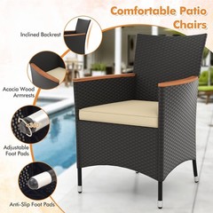 5 Pieces Rattan Outdoor Dining Set for 4, Outdoor Acacia Wood Table Set with 4
