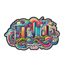 Houston Texas Fridge Magnet or Laptop Sticker