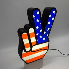 Peace symbol USA flag hand LED garage sign 9″ tall Wall desk Decor gift art