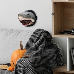 Resin Shark Head Wall Sculpture Decoration Scary Shark Head Ornament for Wall