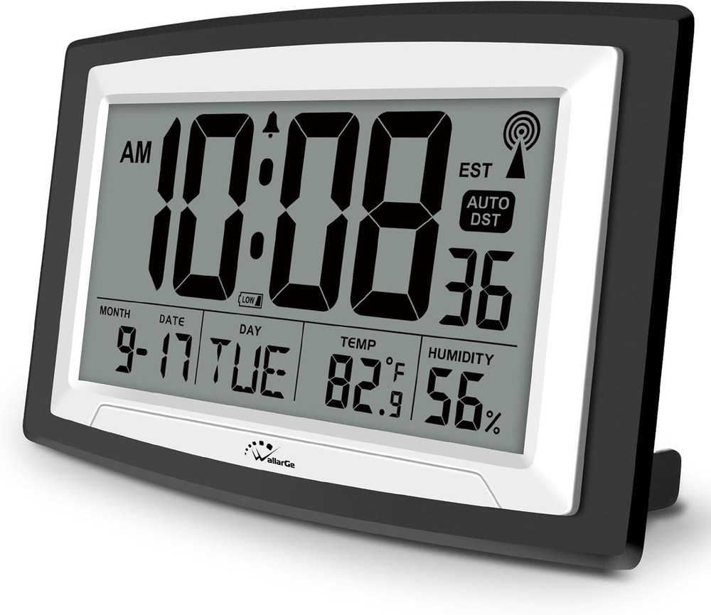 WallarGe Atomic Clock with Indoor Temperature and Humidity, 12.5 Inch